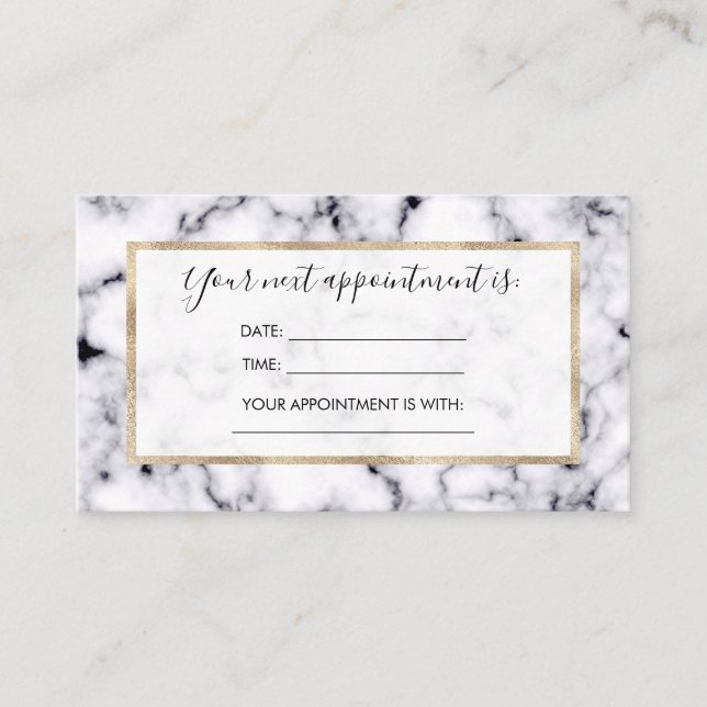 Modern Black White Designer Marble Pattern Appointment Card (Front)