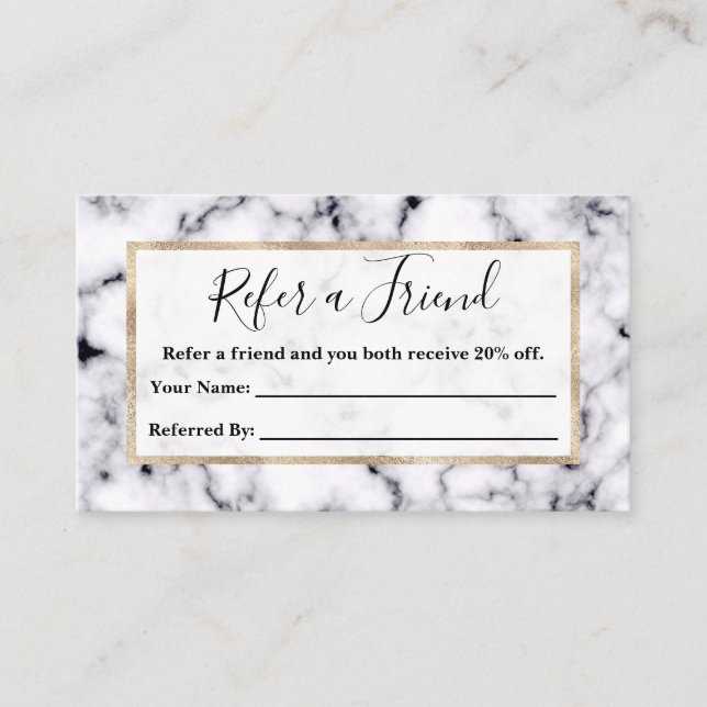 Modern Black White Designer Marble Pattern Referral Card (Front)