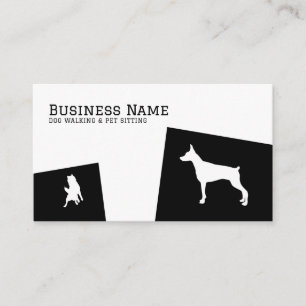 Modern Black & White Doberman Pet Dog Walking Business Card