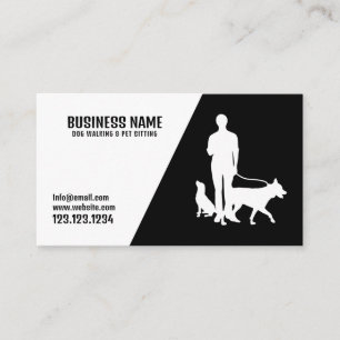 Modern Black & White Dogs Silhouette Dog Walking Business Card