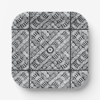 Modern Black & White Doodled Paper Plate