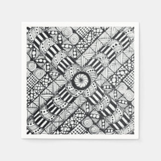 Modern Black & White Doodled Pinwheel Napkin