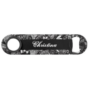 Modern Black White Drawn Floral Collage Monogram