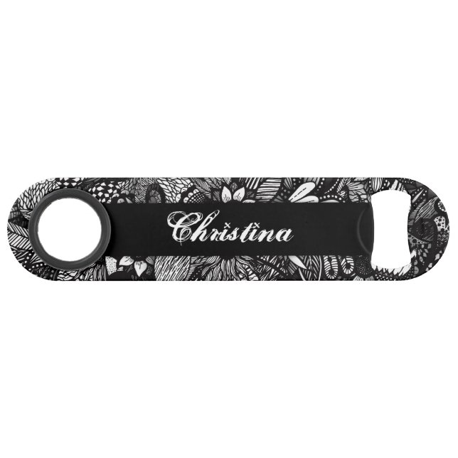 Modern Black White Drawn Floral Collage Monogram (Front (Horizontal))