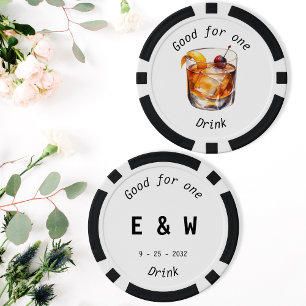 Modern Black White Drink Token Wedding Poker Chips