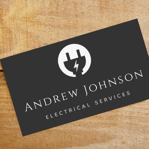 Modern Black White Electrical Service Electrician Business Card