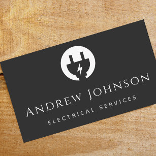 Modern Black White Electrical Service Electrician  Business Card