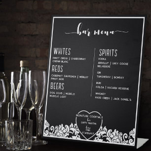 Modern Black & White Elegant Bar Menu For Wedding Pedestal Sign