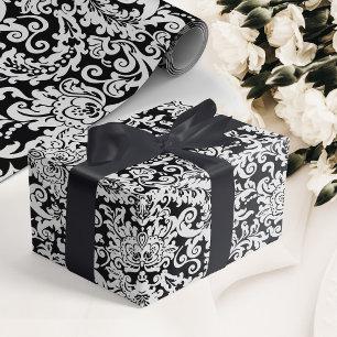 Modern Black & White Elegant Floral Damask Wedding Wrapping Paper