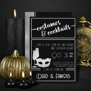 Modern Black White Elegant Halloween Party  Invitation