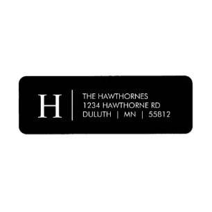Modern Black White Elegant Monogram Return Address Label