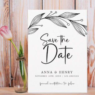 Modern Black & White Eucalyptus Leaves Wedding Save The Date