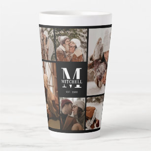 Modern Black & White Family Photo Collage Keepsake Latte Mug
