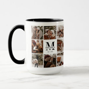 Modern Black & White Family Photo Collage Keepsake Mug