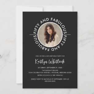 Modern Black White Fifty and Fabulous Birthday Invitation
