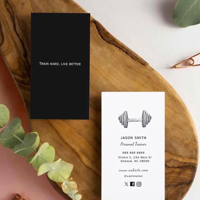 Modern Black & White Fitness Trainer  Business Card (Creator Uploaded)