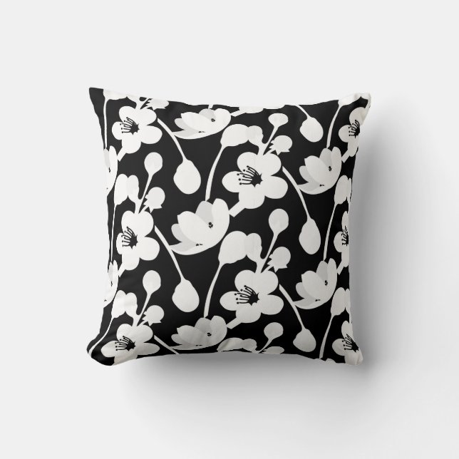 Modern Black White Floral Cushion (Front)