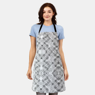 Modern Black & White Floral Geometric Pattern Apron