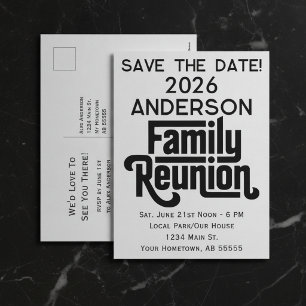 Modern Black White Floral Reunion Holiday Postcard
