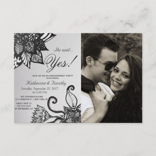 Modern Black & White Floral Tangle Drawing Pattern Invitation