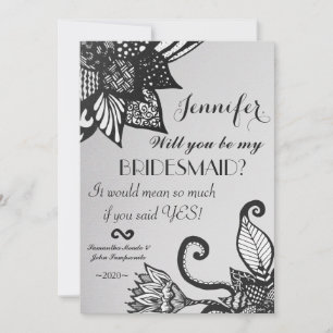 Modern Black & White Floral Tangle Drawing Pattern Invitation