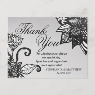 Modern Black & White Floral Tangle Drawing Pattern Postcard