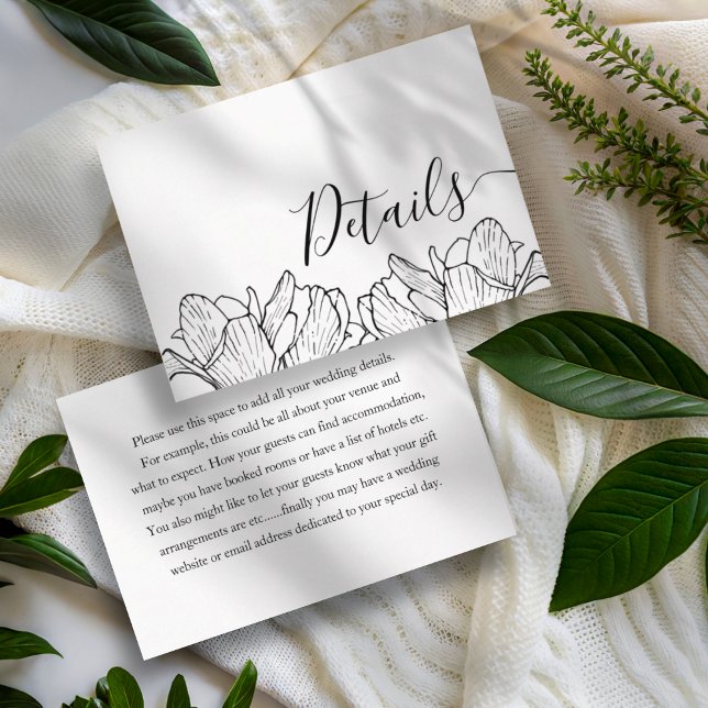Modern Black & White Floral Wedding Details Enclosure Card (Creator Uploaded)