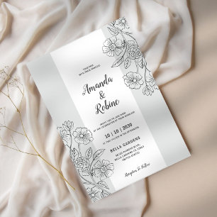 Modern Black & White Floral Wedding Invitation