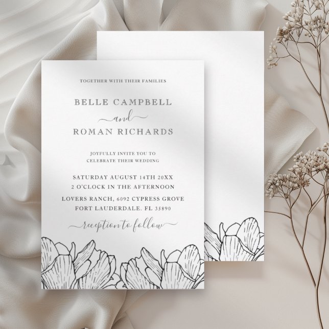 Modern Black & White Floral  Wedding Invitation (Creator Uploaded)
