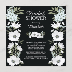 Modern Black White Flower Bridal Shower Invitation