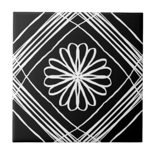 Modern Black White Flower Pattern Ceramic Tile