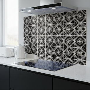 Modern Black White Flower Pattern Ceramic Tile