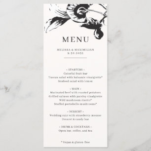 Modern Black & White flowers chic Wedding Menu