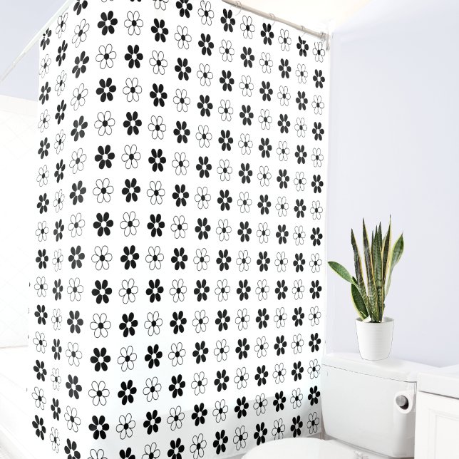Modern Black & White Flowers on White Shower Curtain (Creator Uploaded)