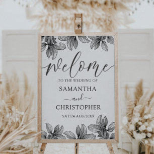 Modern Black & White Foliage Welcome Wedding Poster