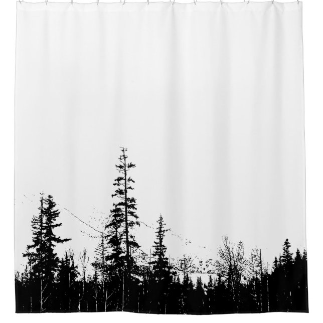 Modern Black White Forest Trees Minimal Shower Curtain (Front)