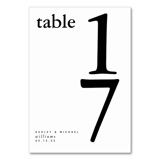 Modern Black & White Formal Wedding Table Number (Front)