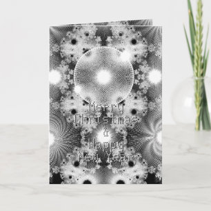 Modern Black White Fractal Stars Pattern Christmas Holiday Card