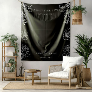 Modern Black & White French Roses Wedding Tapestry