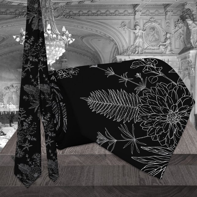 Modern Black & White Garden Flowers Wedding Tie (Creator Uploaded)