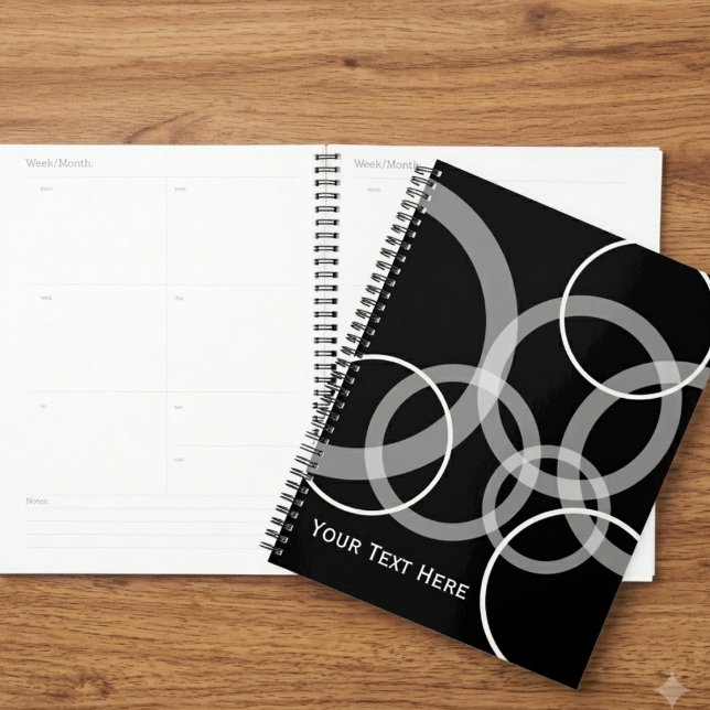 Modern Black White Geometric Circle Planner (Stay organized with this modern geometric planner, perfect for busy professionals and students.)