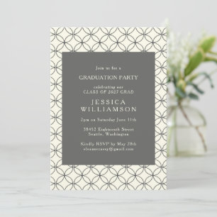 Modern Black White Geometric Deco Graduation Party Invitation