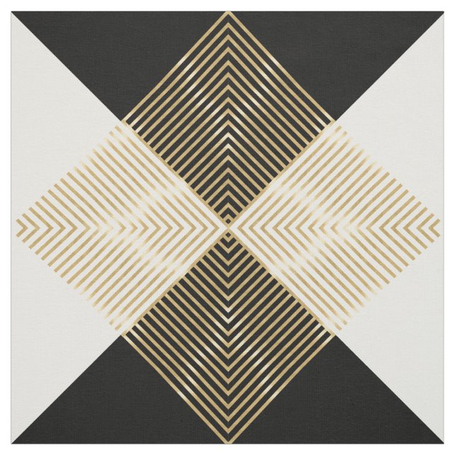 Modern Black White Geometric Gold Stripes Fabric (Swatch)