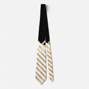 Modern Black White Geometric Gold Stripes Tie