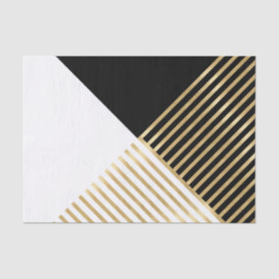 Modern Black White Geometric Gold Stripes Tissue Paper