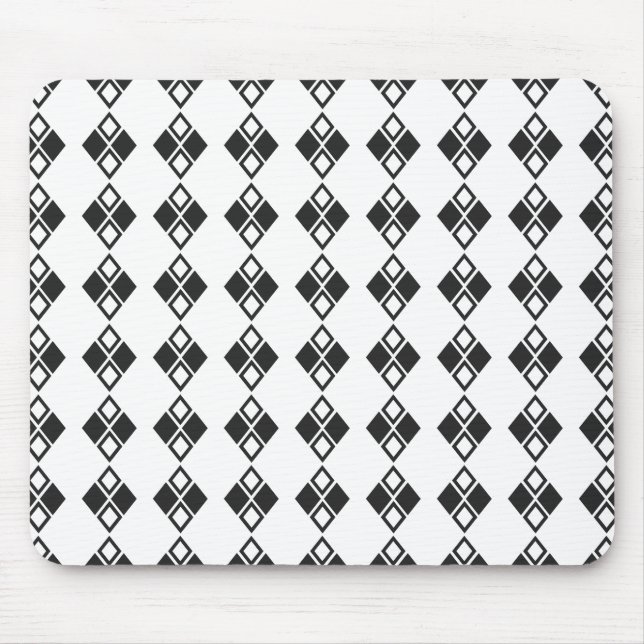 Modern black white geometric harlequin pattern mouse pad (Front)