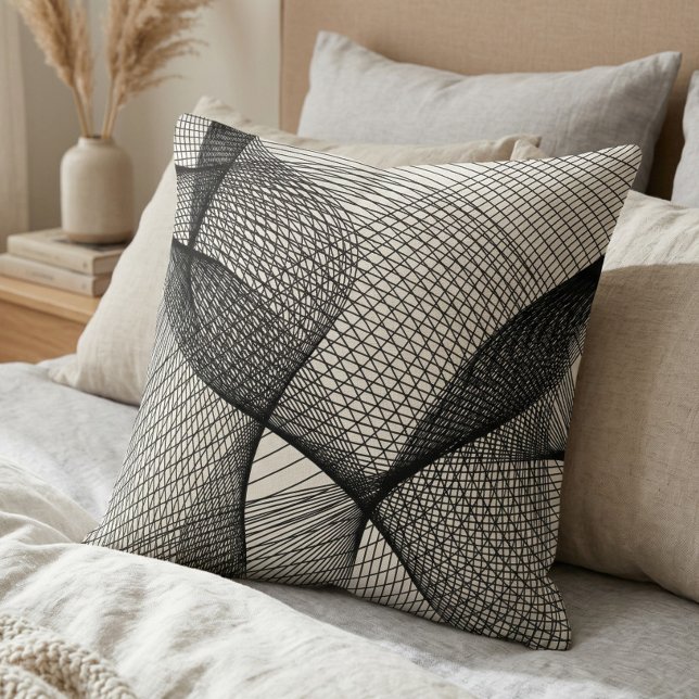 Modern Black White Geometric Line Art Throw Pillow (Creator Uploaded)