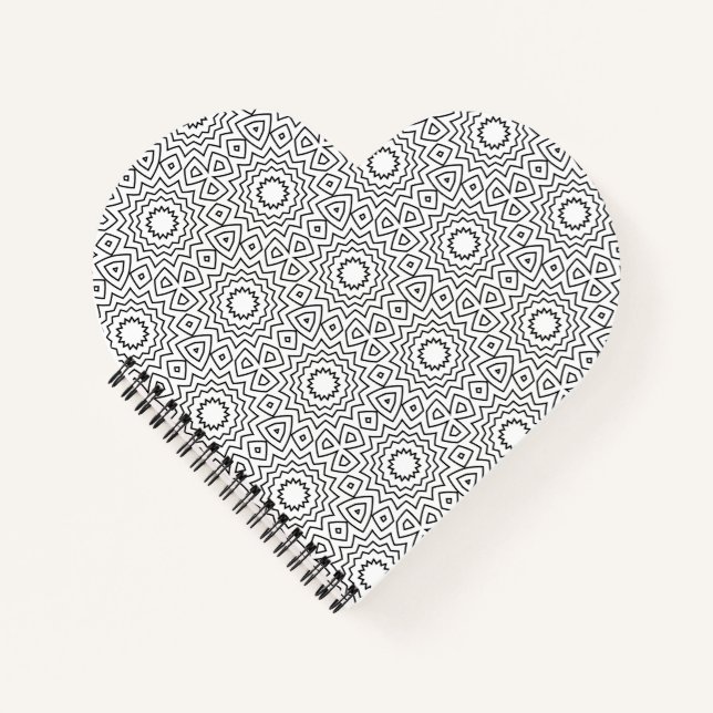 Modern Black & White Geometric Mandala Pattern Notebook (Front)