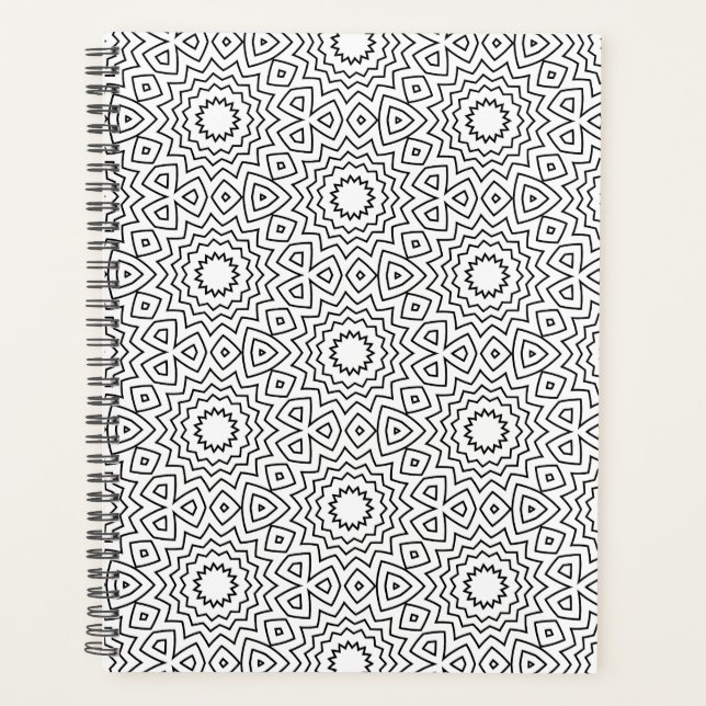 Modern Black & White Geometric Mandala Pattern Planner (Front)
