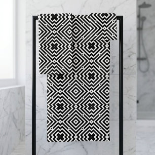 Modern Black White Geometric Op Art Pattern Bath Towel Set